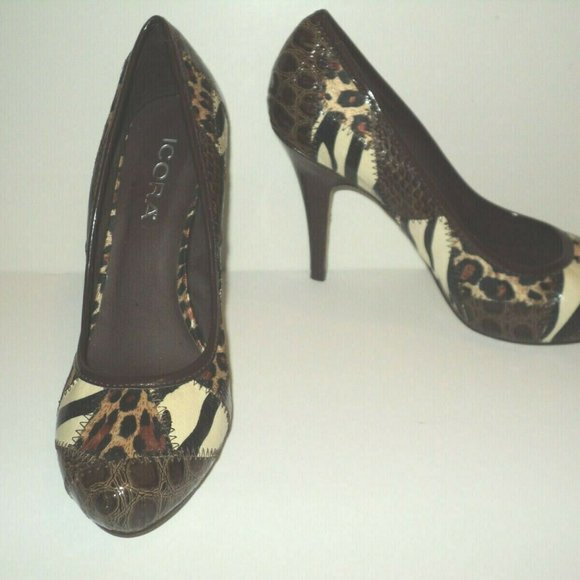 NEW Shi by Journeys Icora Heels Size 7.5 Patched Animal Print Stilettos Shoes - Picture 2 of 5